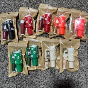 10 pack Custom rhinestone chapstick Stanley keychain holders!